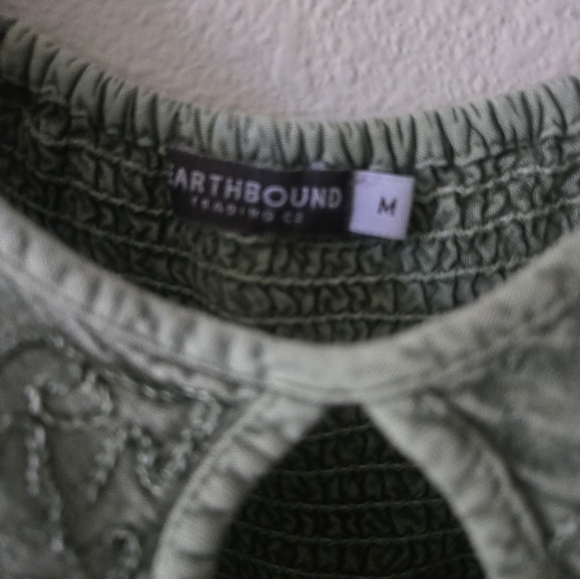 ​Boho Sage Green Embroidered Mini Dress / with Pockets - Picture 4 of 6